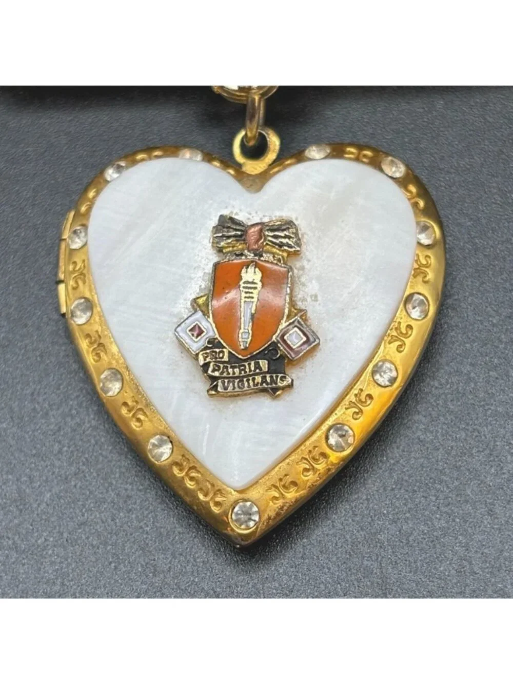 WWII Army Signal Corps Sweetheart Locket Brooch Pin Kinney Mother of Pearl